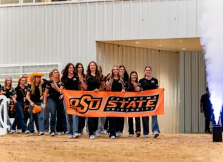 Family First The OSU Cowgirl Equestrian Team celebrates its 2026 Big 12 Championship victory.