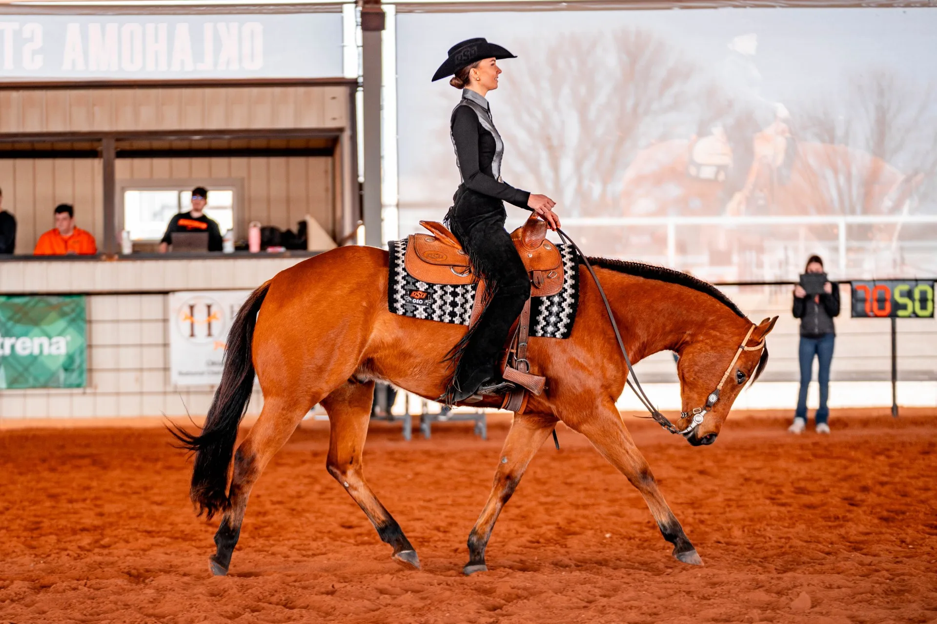 June Roberson competes in the Western Horsemanship event.