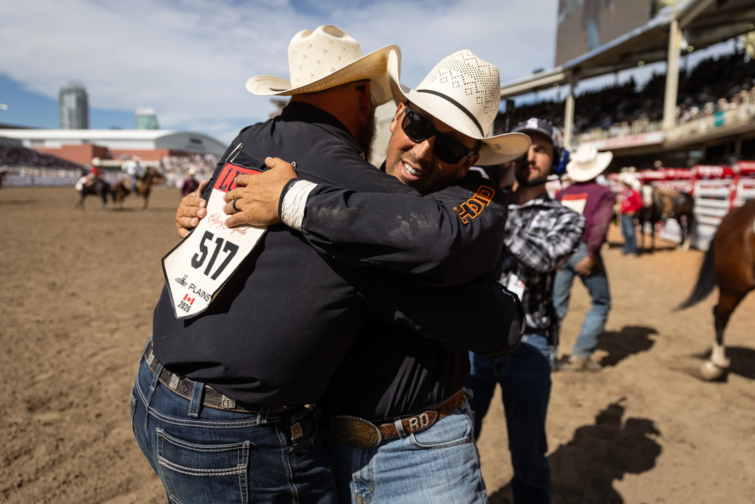 Will Lummus congratulates Riley Duvall after his win at Calgary.